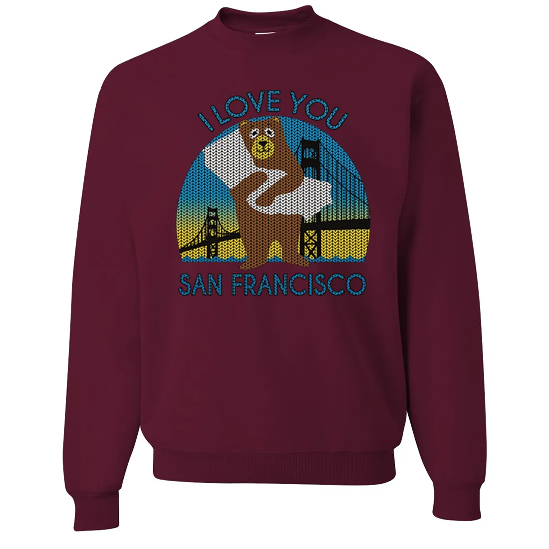 I Love You SF Knit Style Bear Crewneck Sweatshirt