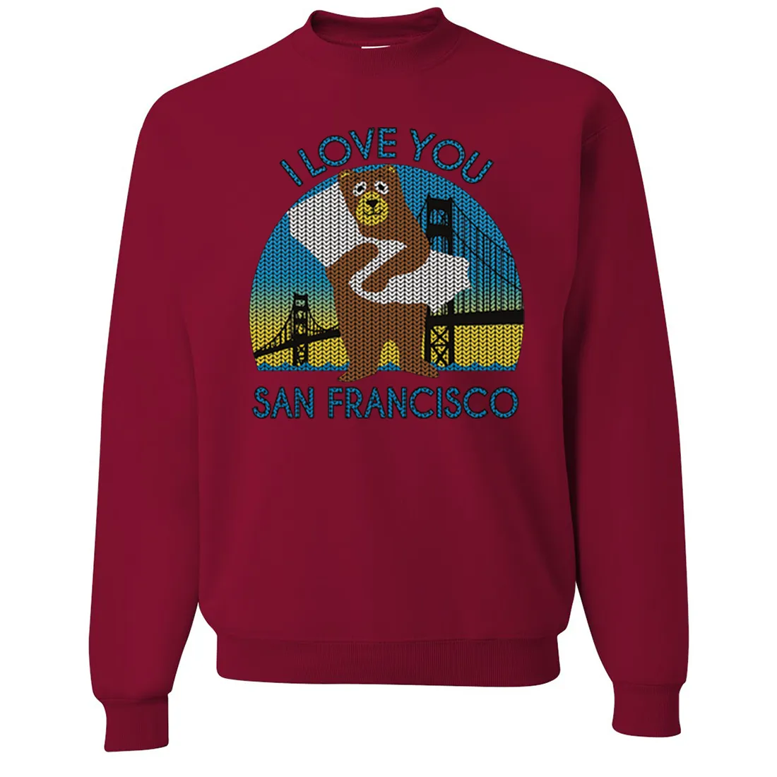 I Love You SF Knit Style Bear Crewneck Sweatshirt
