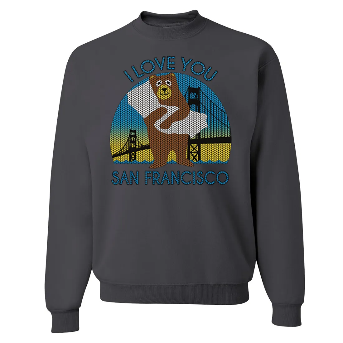 I Love You SF Knit Style Bear Crewneck Sweatshirt