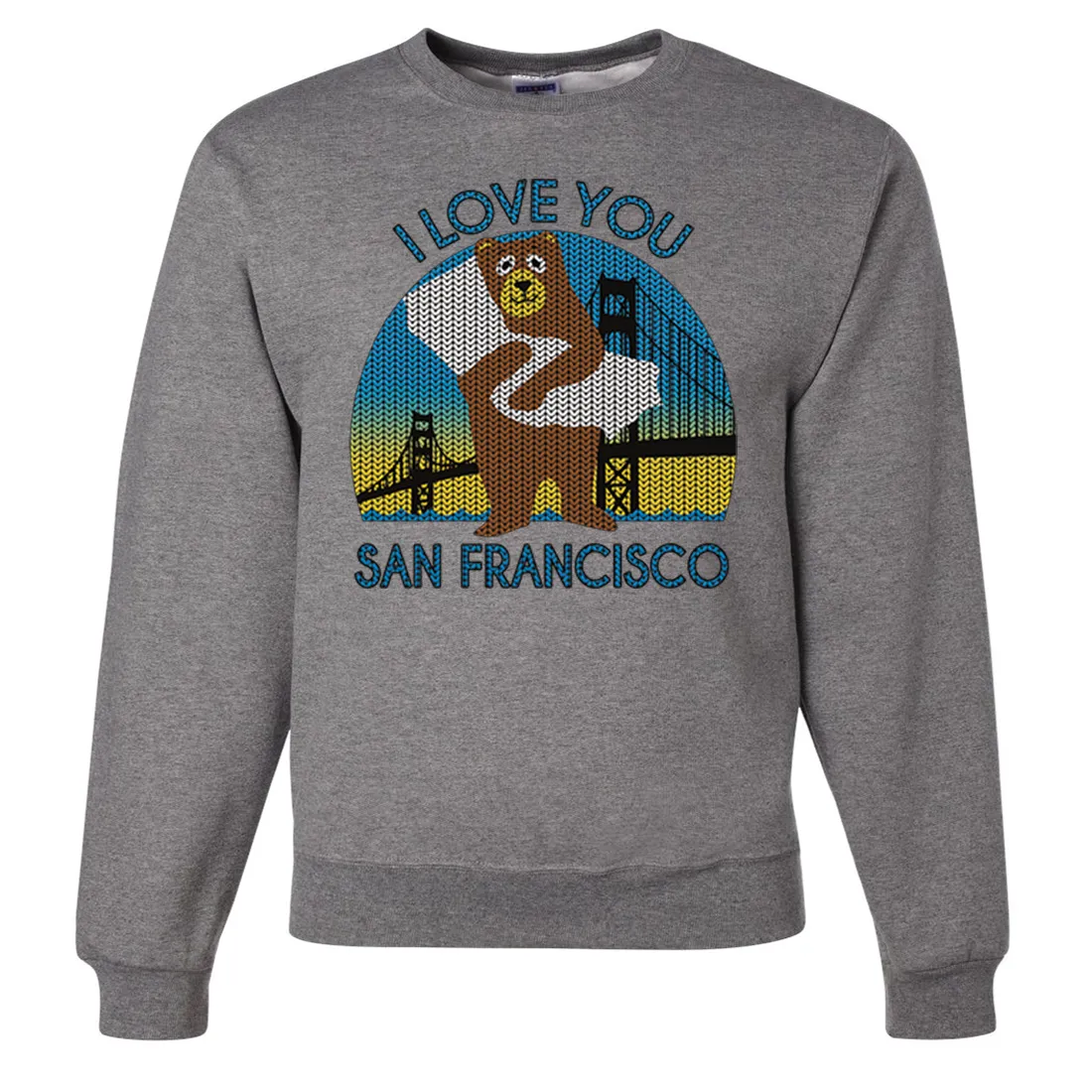 I Love You SF Knit Style Bear Crewneck Sweatshirt