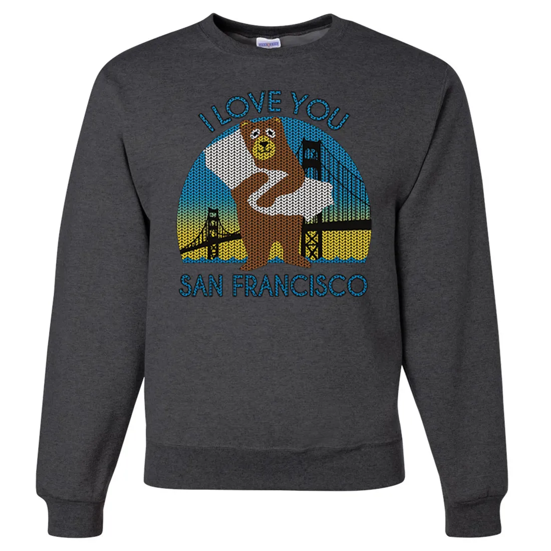 I Love You SF Knit Style Bear Crewneck Sweatshirt