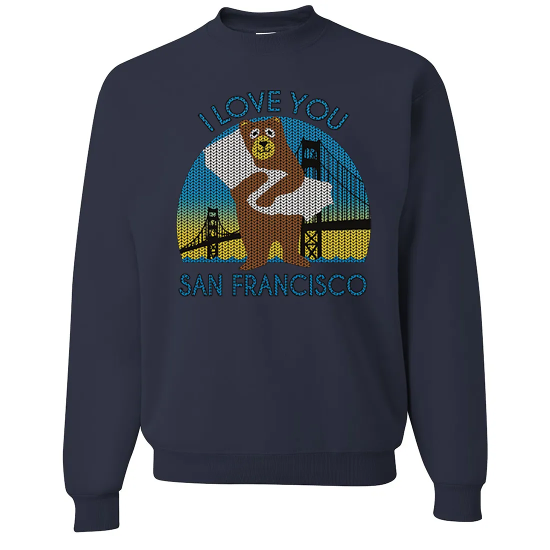 I Love You SF Knit Style Bear Crewneck Sweatshirt