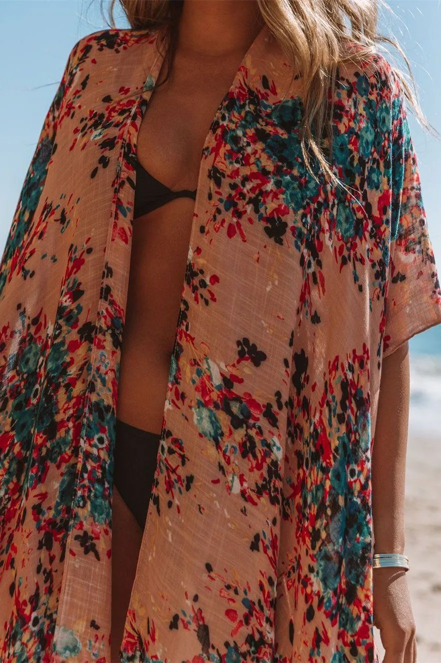It Just Blooms Kimono - Nude/ Teal