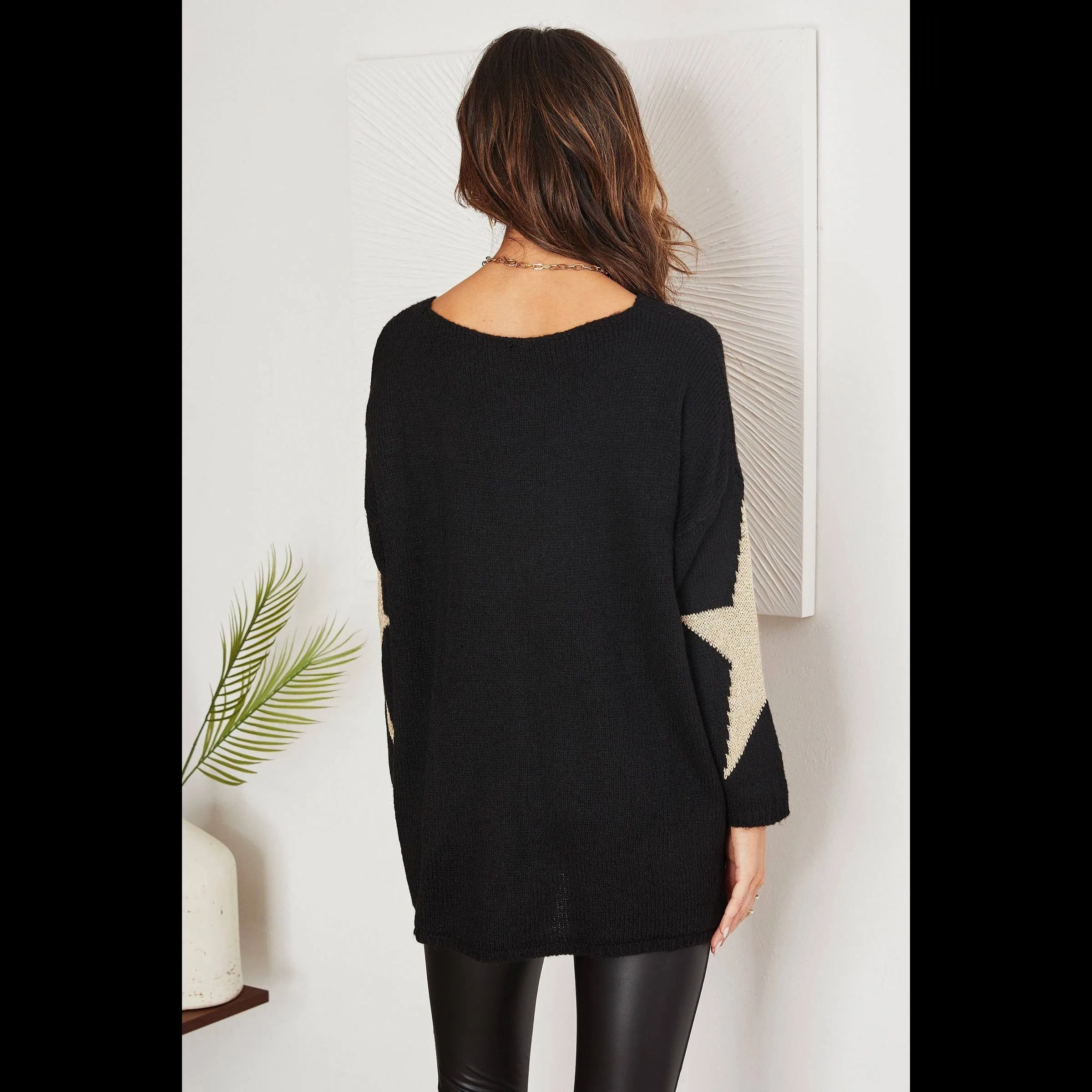 Italian Star Knit Sweater in Black/Gold by Venti6