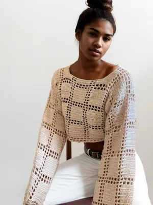 Ivory Lattice Gridwork Sweater