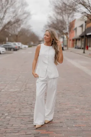 Ivory Linen Pleated Trouser