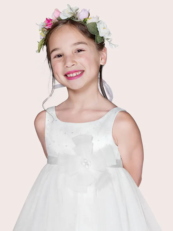 Ivory Tulle Jewel Neck Sleeveless A-Line Kids Party Dresses