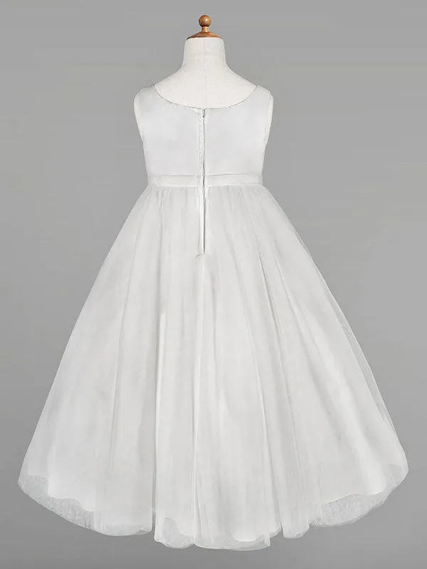 Ivory Tulle Jewel Neck Sleeveless A-Line Kids Party Dresses