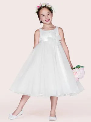 Ivory Tulle Jewel Neck Sleeveless A-Line Kids Party Dresses