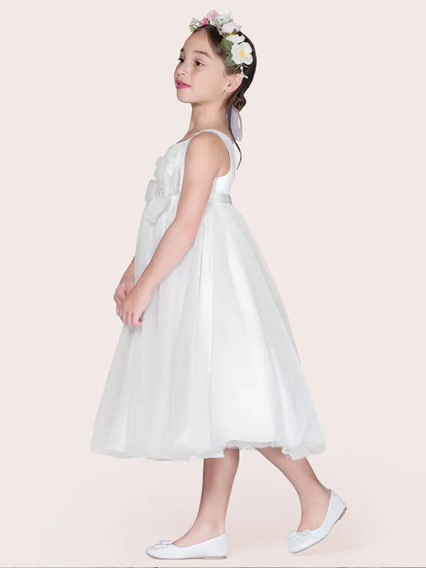 Ivory Tulle Jewel Neck Sleeveless A-Line Kids Party Dresses