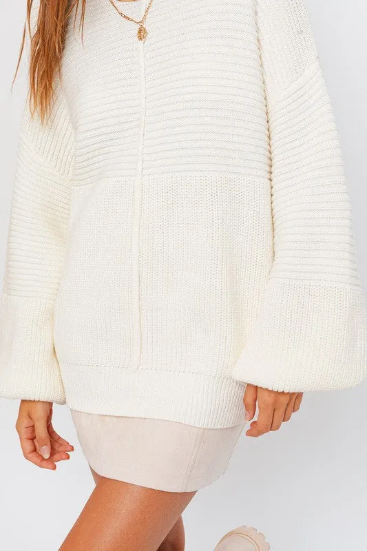 Jayne Ribbed Knitted Sweater // Beige or White