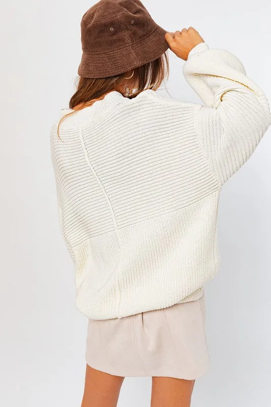 Jayne Ribbed Knitted Sweater // Beige or White