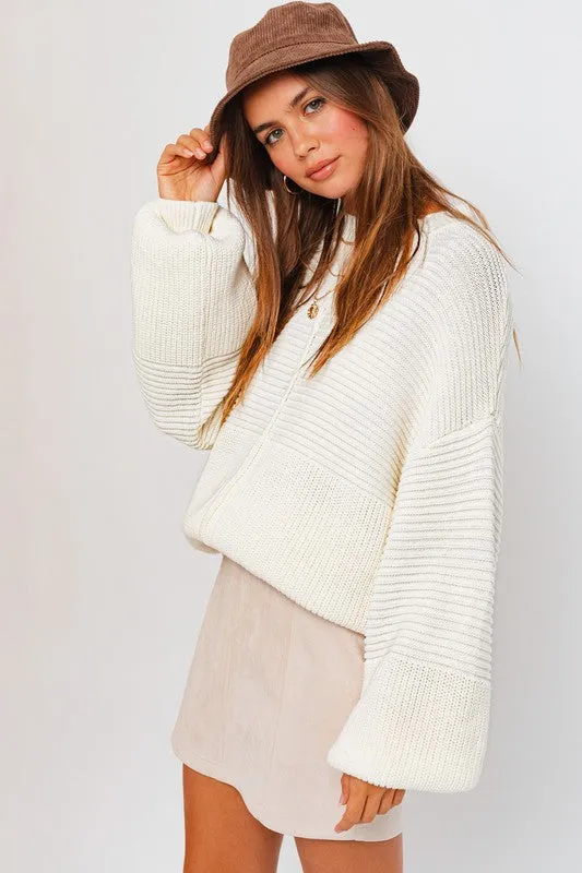 Jayne Ribbed Knitted Sweater // Beige or White