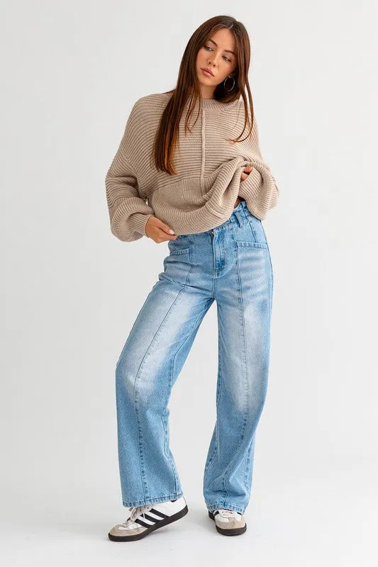 Jayne Ribbed Knitted Sweater // Beige or White