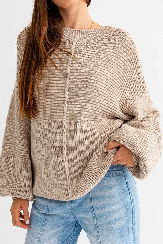 Jayne Ribbed Knitted Sweater // Beige or White