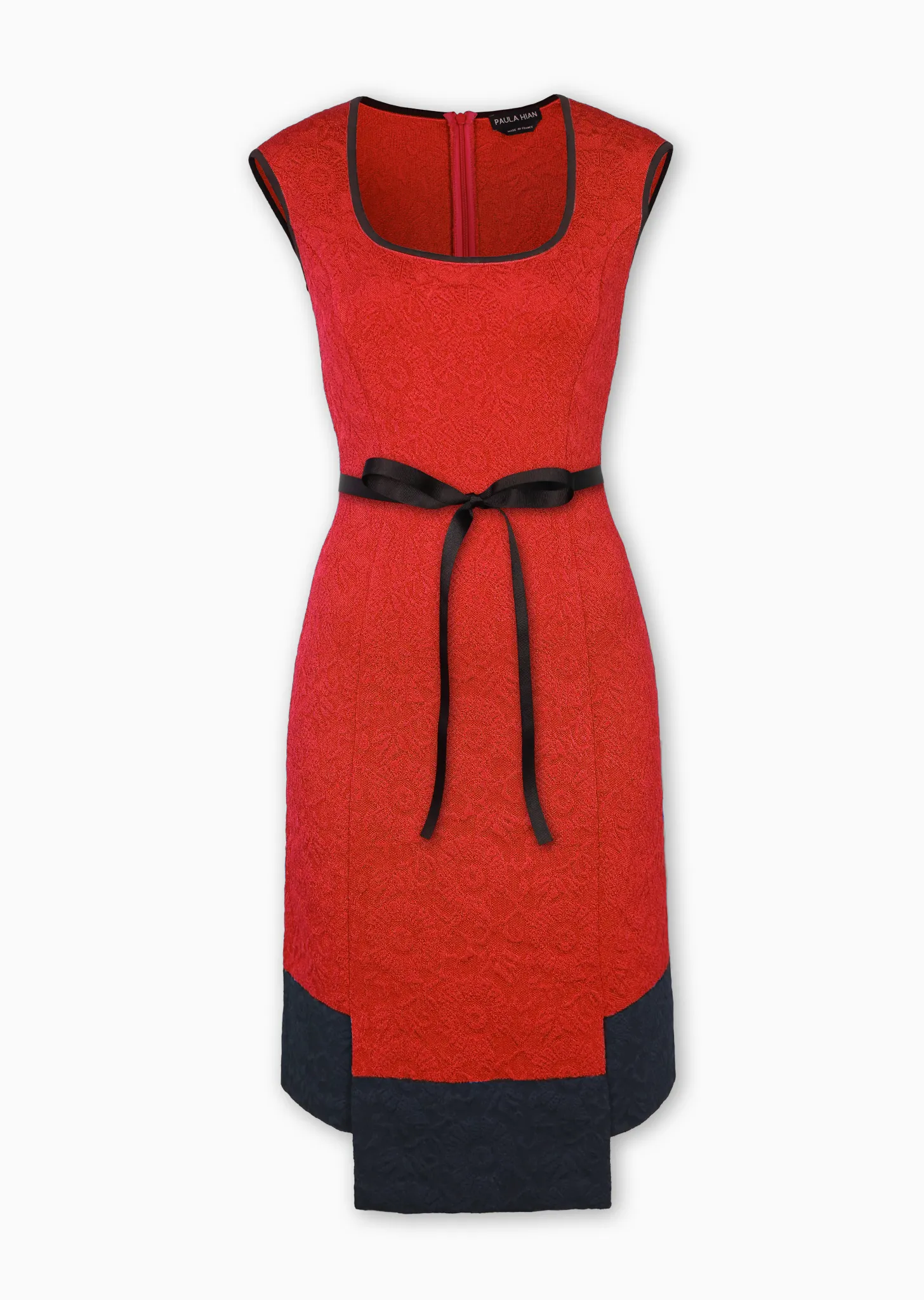 Jillian - Matelessé Slim Panel Dress with Border and Bow Tie