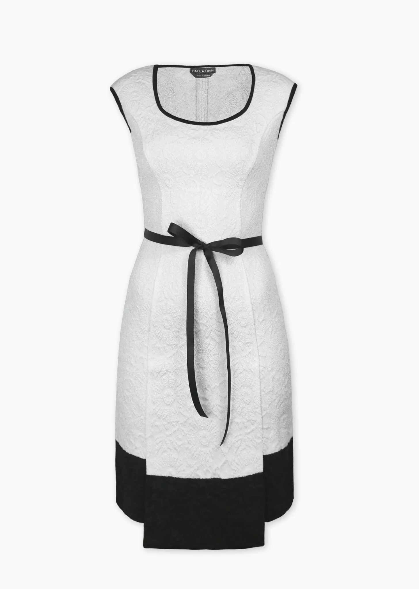 Jillian - Matelessé Slim Panel Dress with Border and Bow Tie