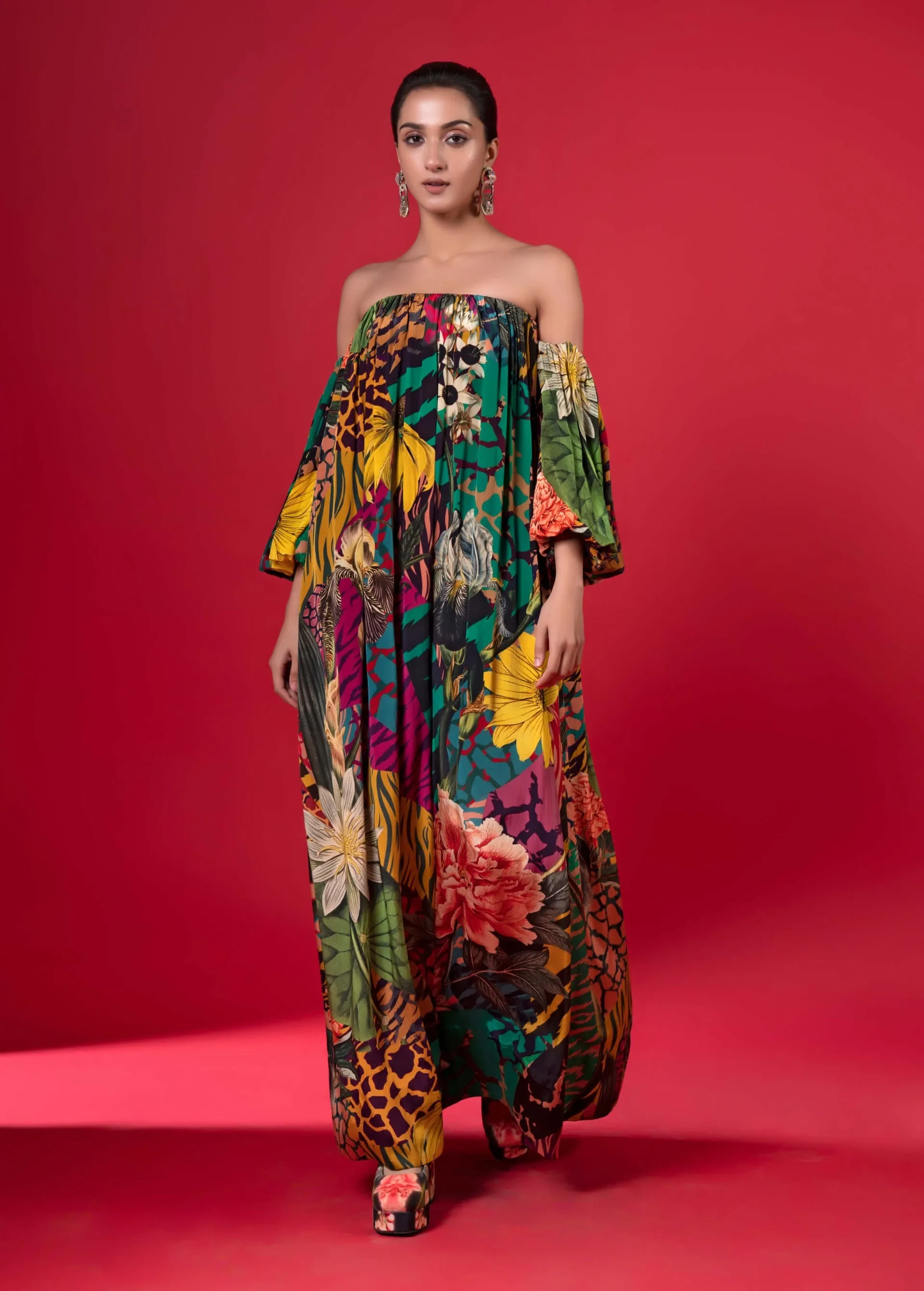 Juniper print off-shoulder dress