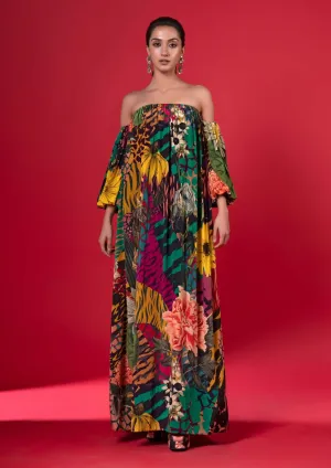 Juniper print off-shoulder dress