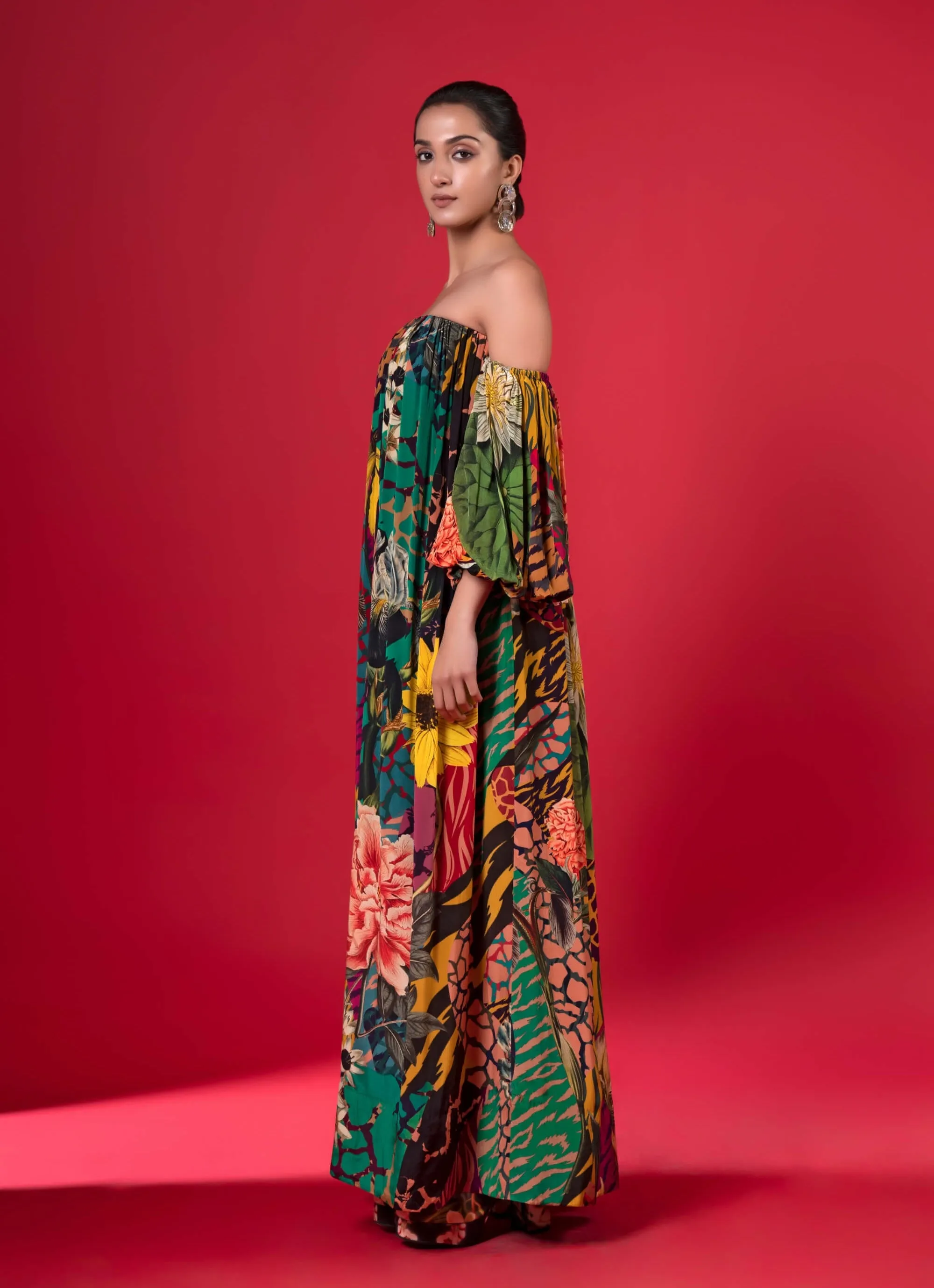 Juniper print off-shoulder dress