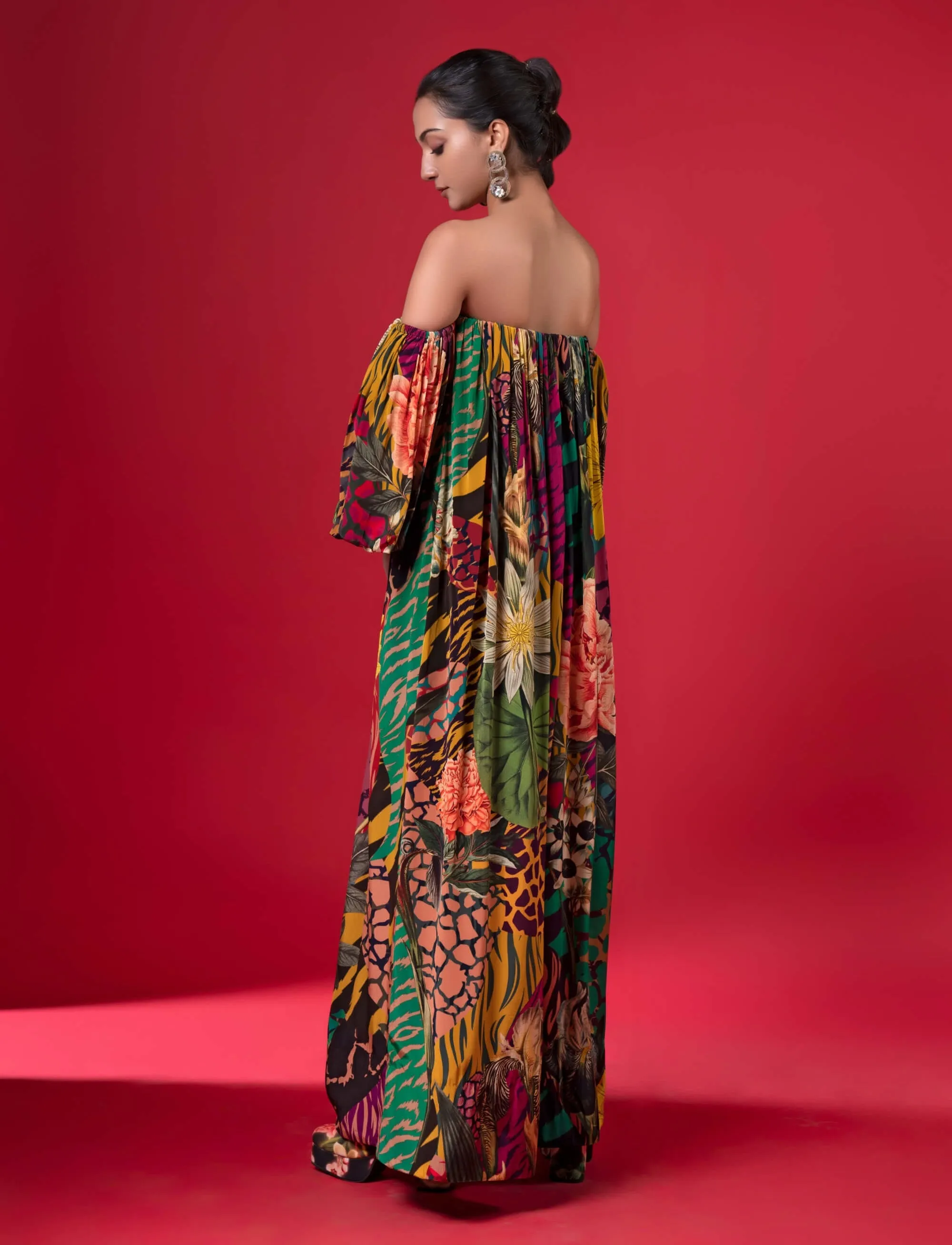 Juniper print off-shoulder dress