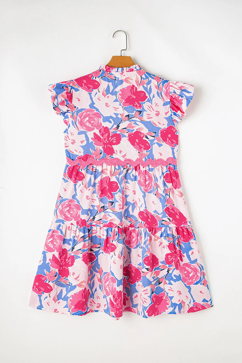 KaleaBoutique Floral Printed V Notched Ric Rac Flutter Sleeve Dress