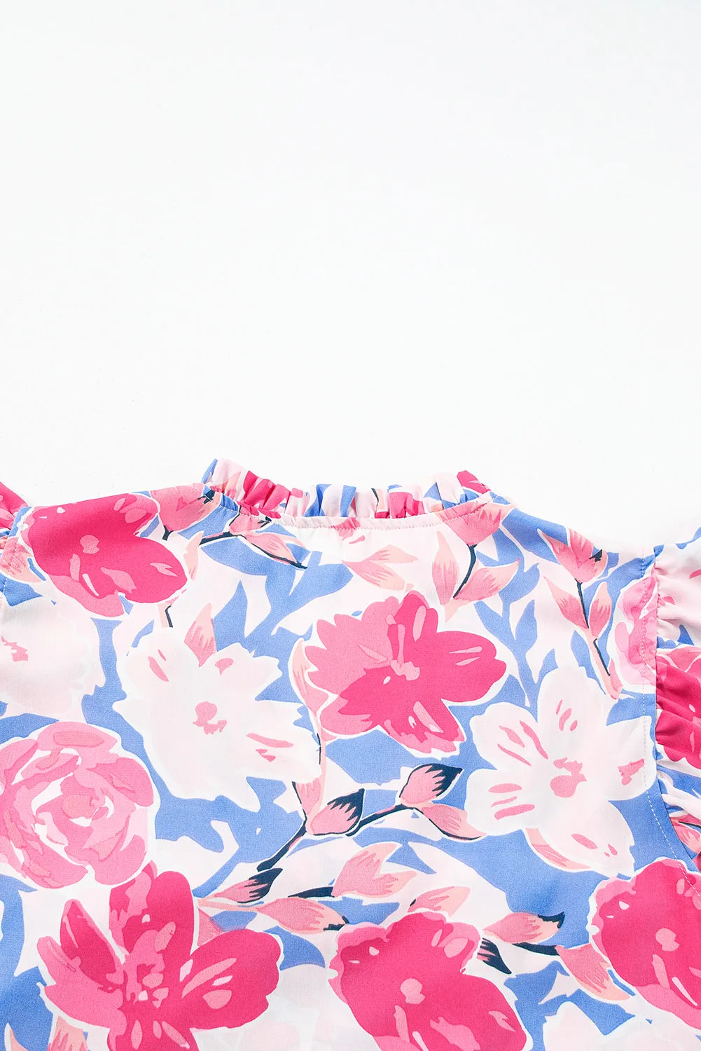 KaleaBoutique Floral Printed V Notched Ric Rac Flutter Sleeve Dress