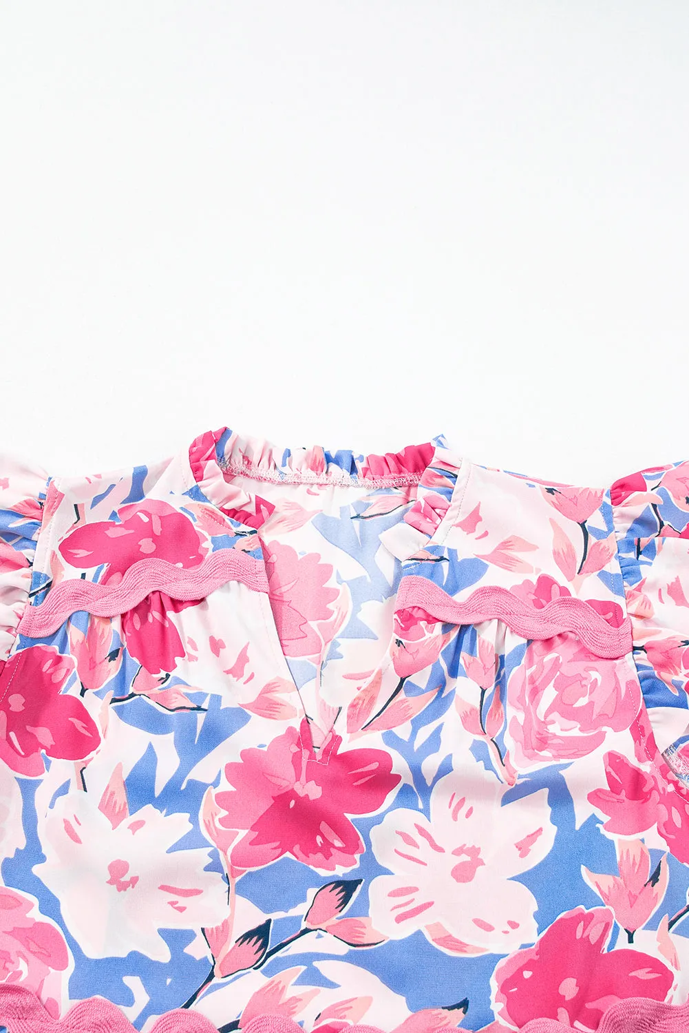 KaleaBoutique Floral Printed V Notched Ric Rac Flutter Sleeve Dress