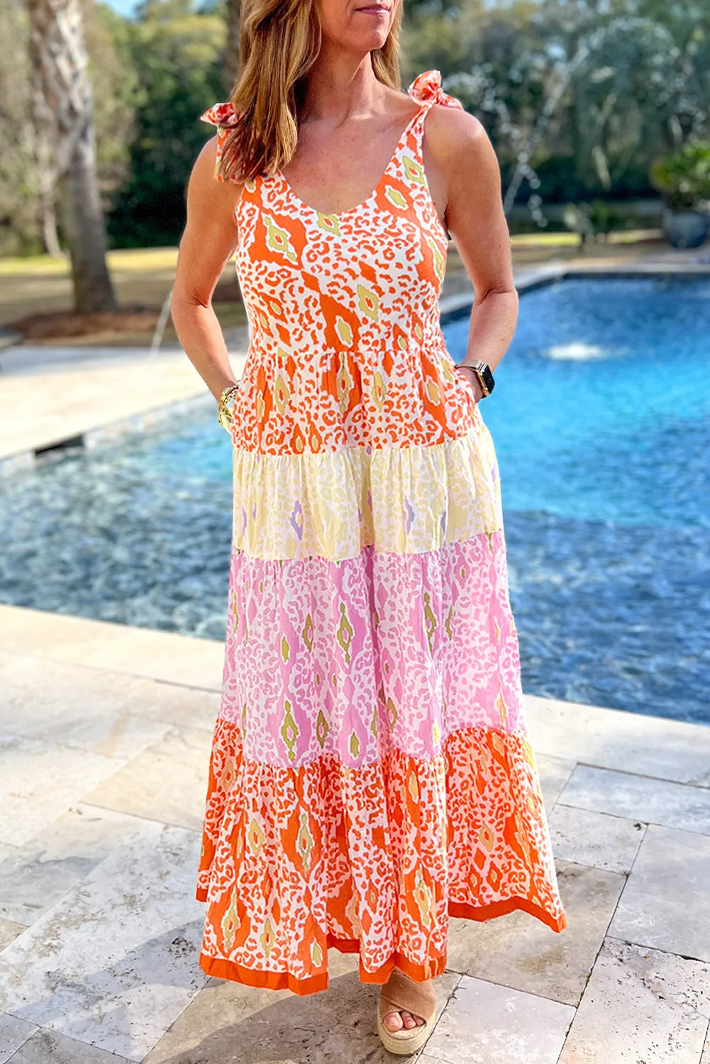 KaleaBoutique Knotted Straps Leopard Colorblock Dress