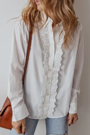 KaleaBoutique Lace Crochet Trim Turn Down Collar Buttoned Shirt