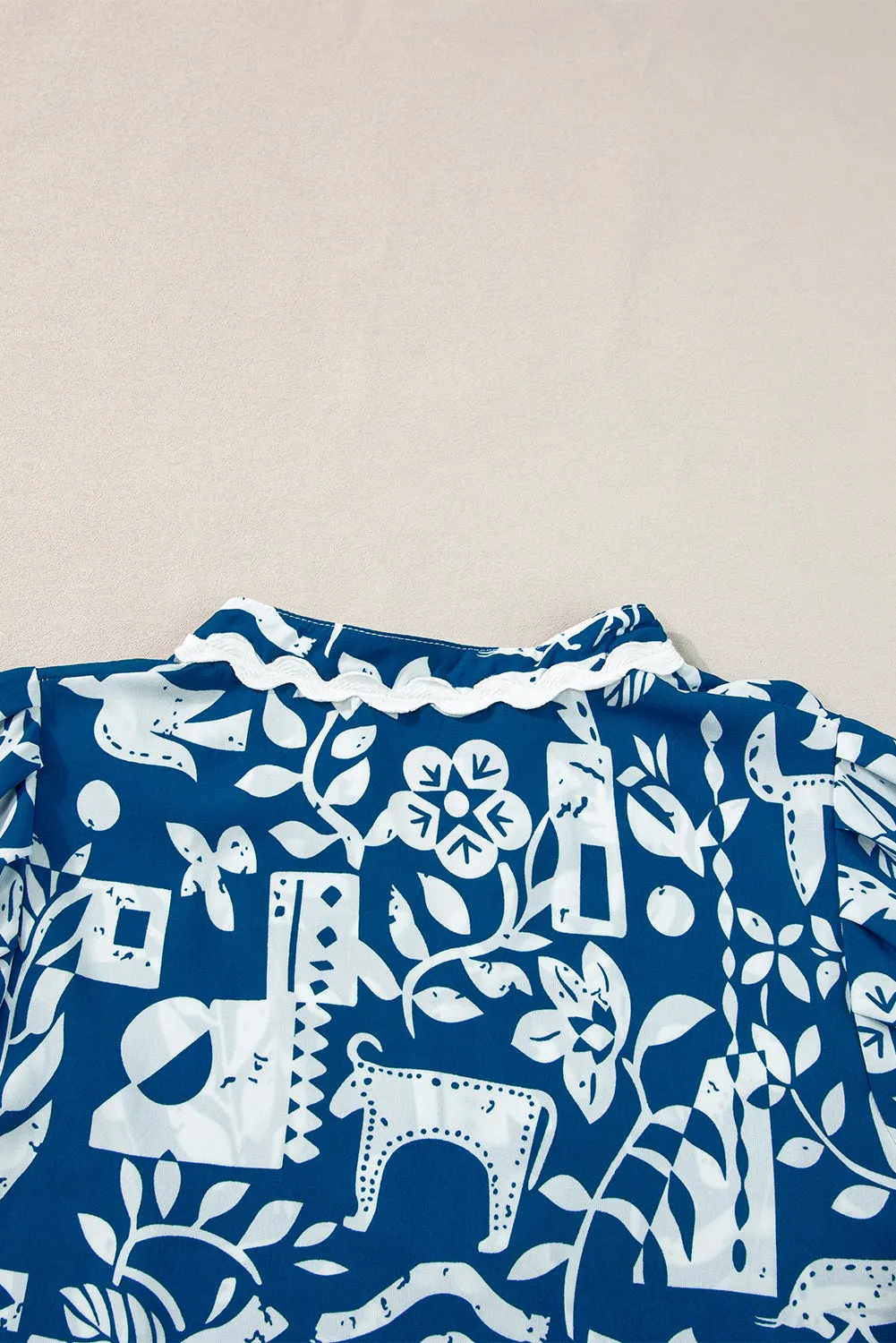 KaleaBoutique Ricrac Trim Split Neck Floral Loose Dress