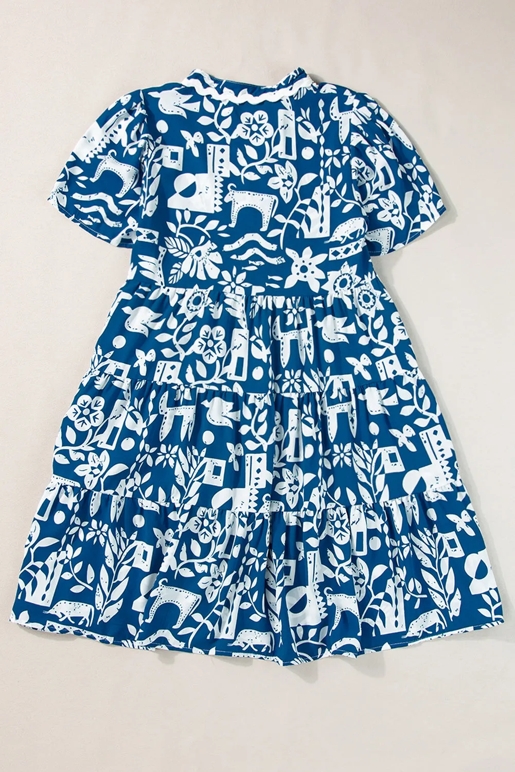 KaleaBoutique Ricrac Trim Split Neck Floral Loose Dress