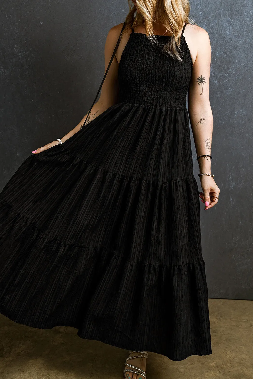 KaleaBoutique Spaghetti Straps Smocked Pleated Tiered Maxi Dress