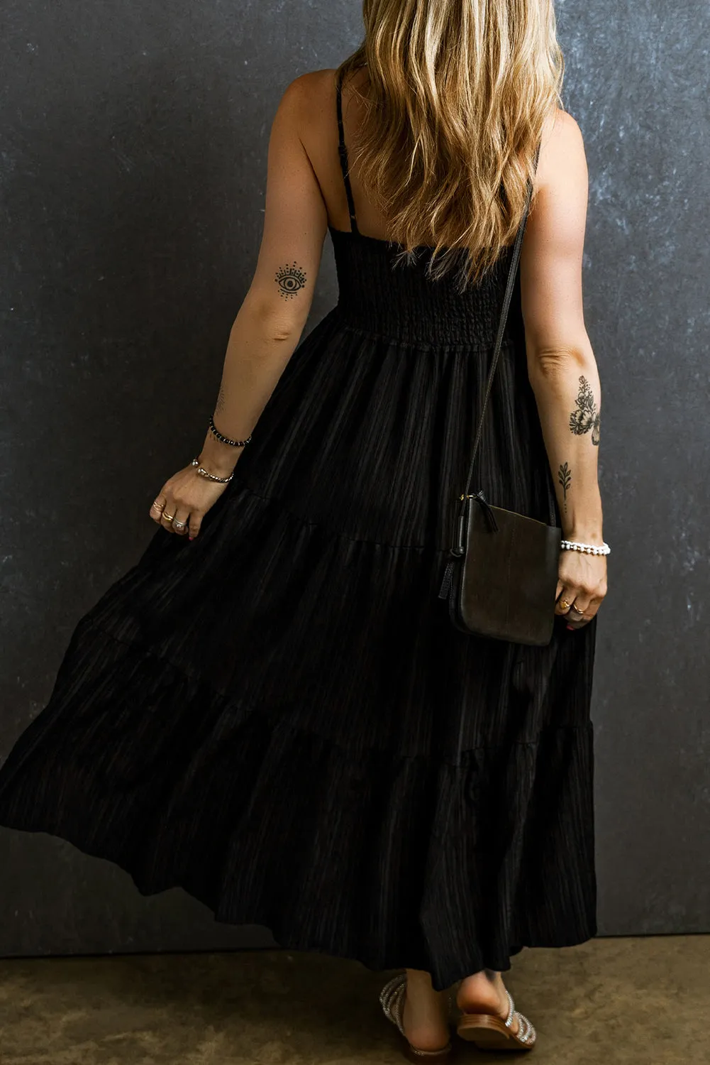 KaleaBoutique Spaghetti Straps Smocked Pleated Tiered Maxi Dress