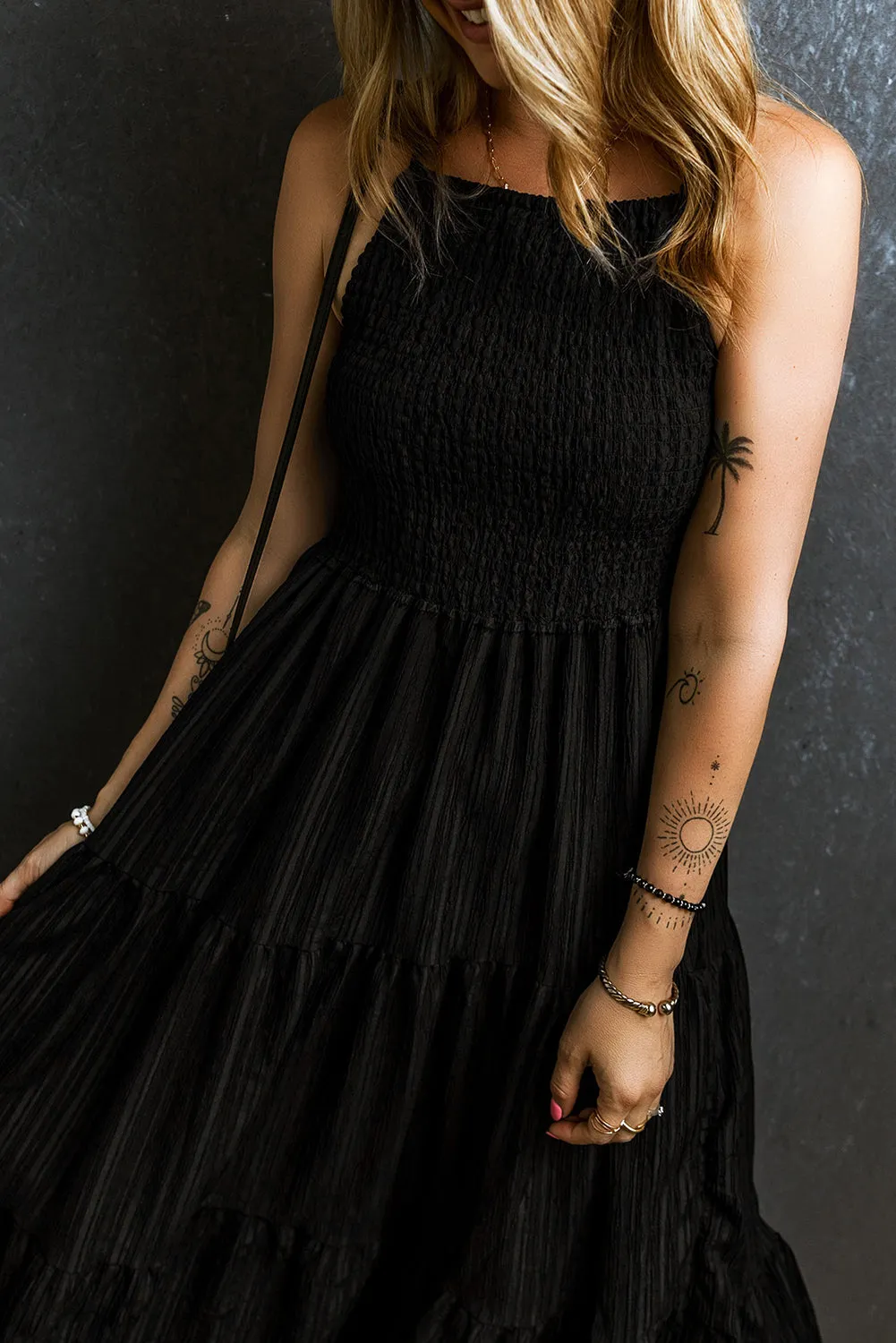KaleaBoutique Spaghetti Straps Smocked Pleated Tiered Maxi Dress