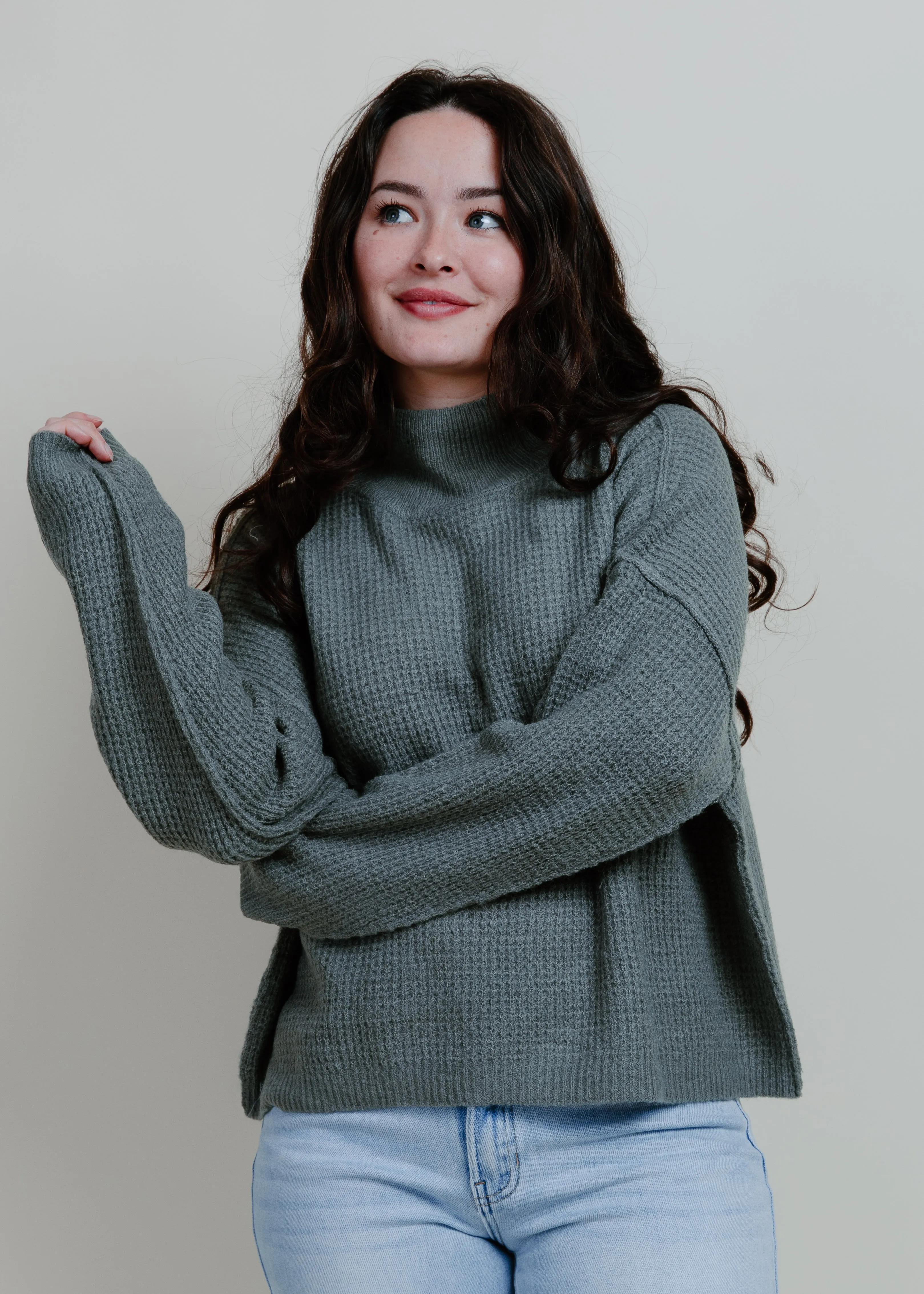 Kamber Mock Neck Sweater - Seagrass Green