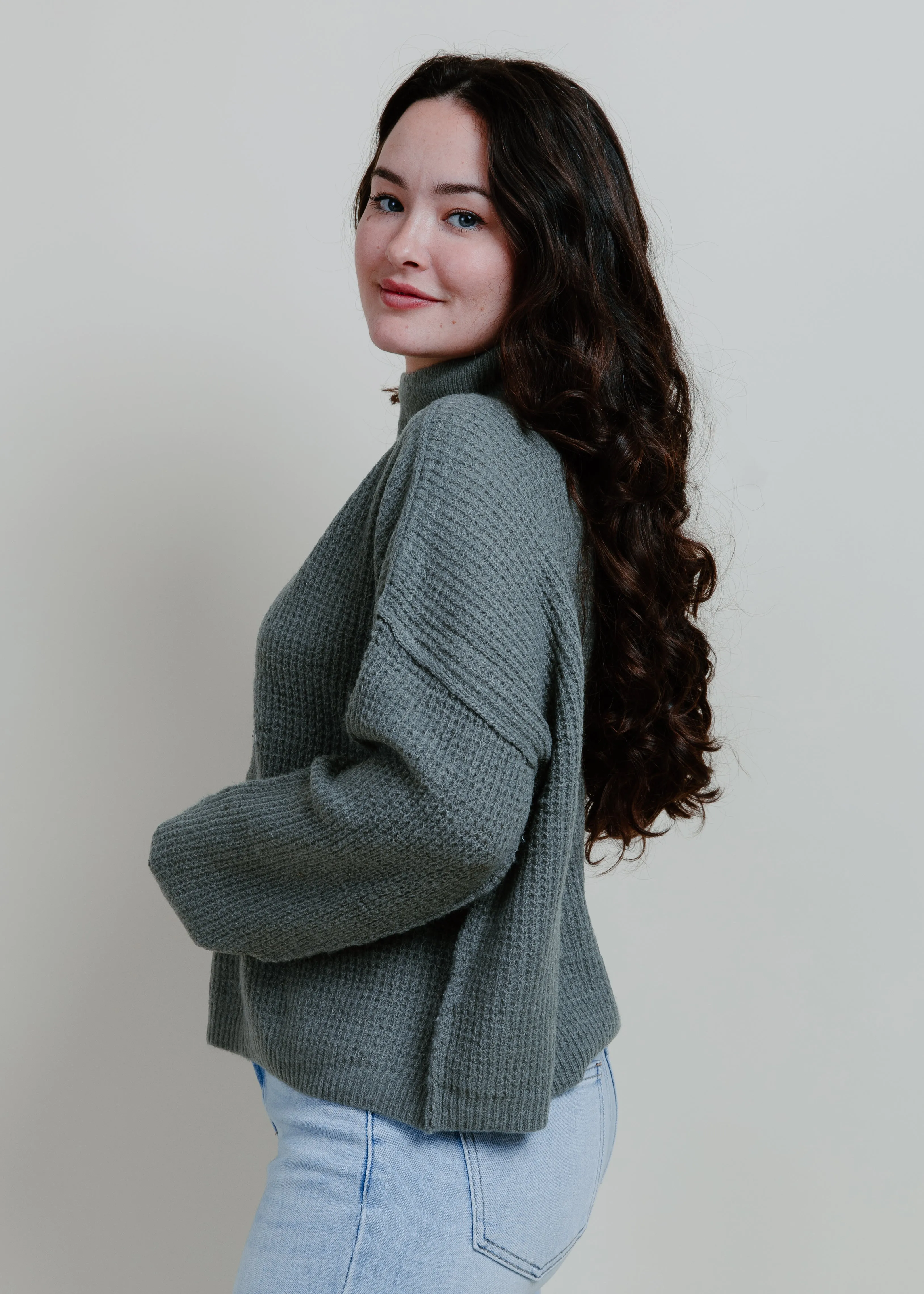 Kamber Mock Neck Sweater - Seagrass Green