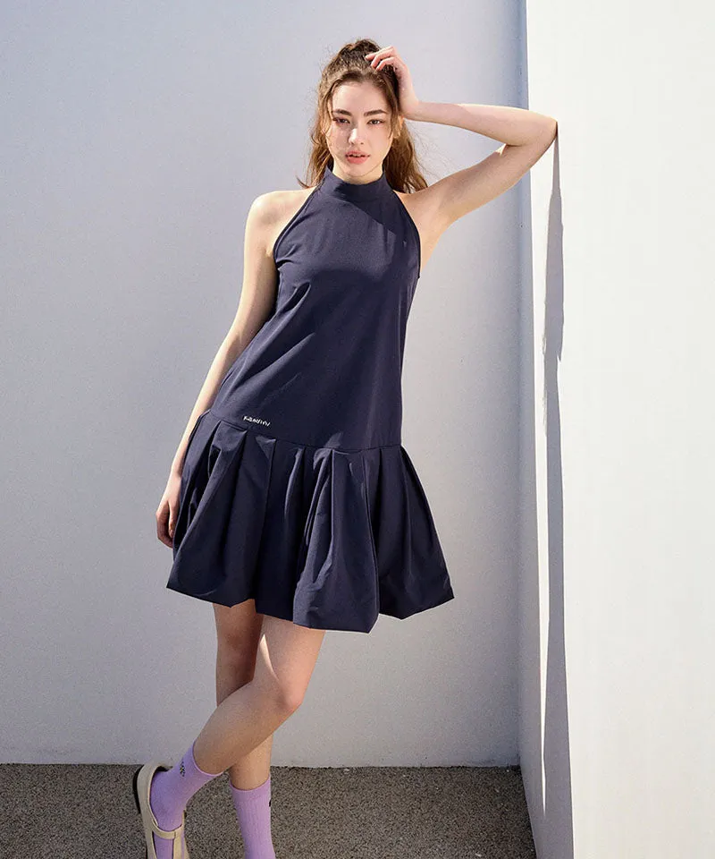 KANDINI Breezy Flare Halter Dress - Navy