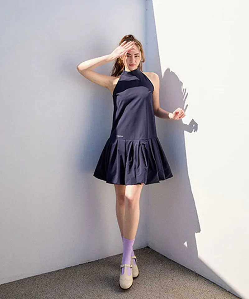 KANDINI Breezy Flare Halter Dress - Navy