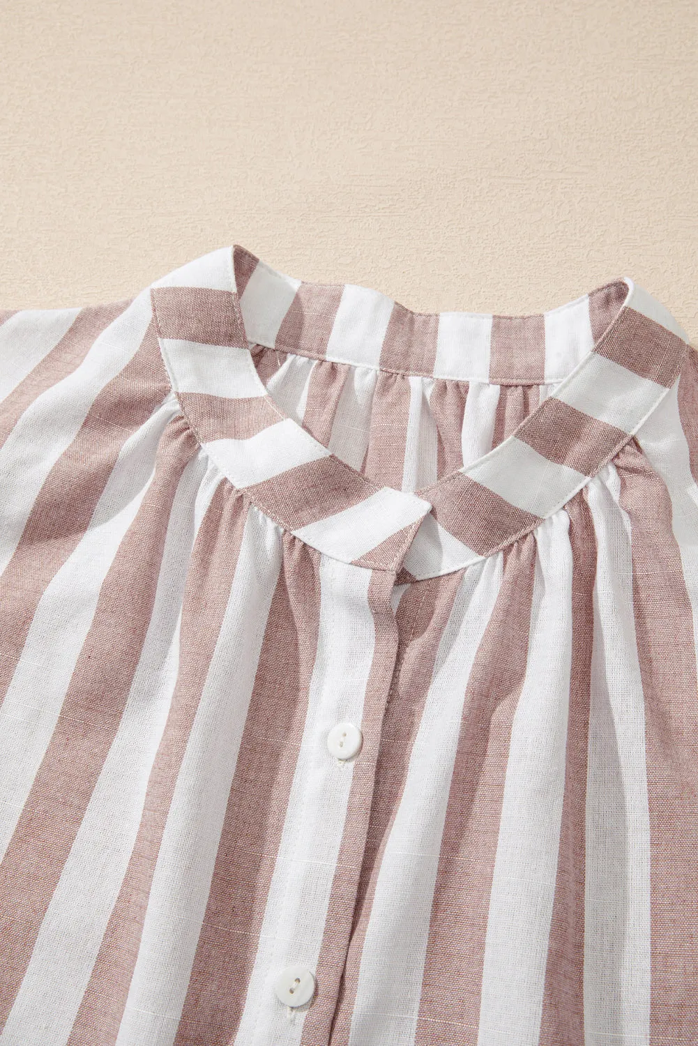 Khaki Stripe Casual Button Down Sleeveless Shirt