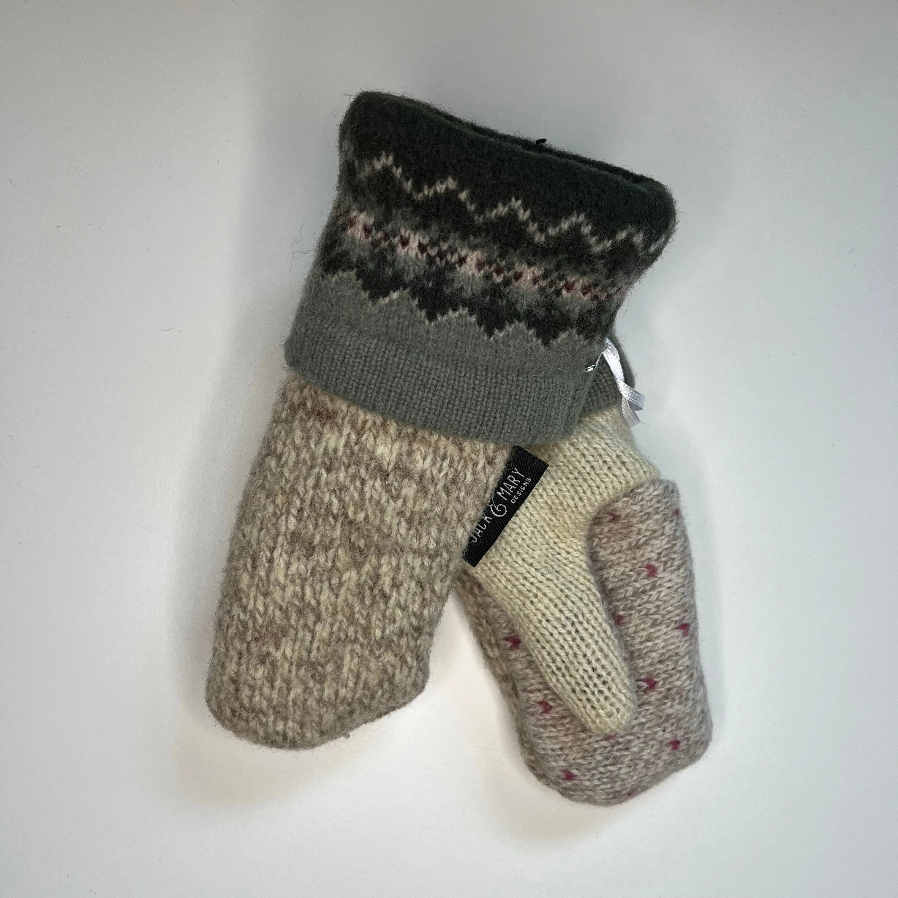 Kids Mittens S/M - Beige & Green - 262