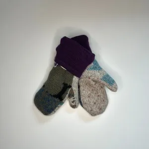 Kids Mittens S/M - Green, Purple & Cream - 277