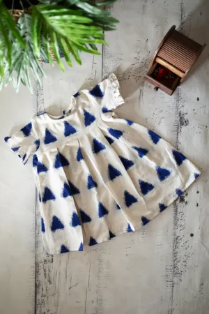 Klingaru Frock - Off-white Blue Tikon Double Ikat