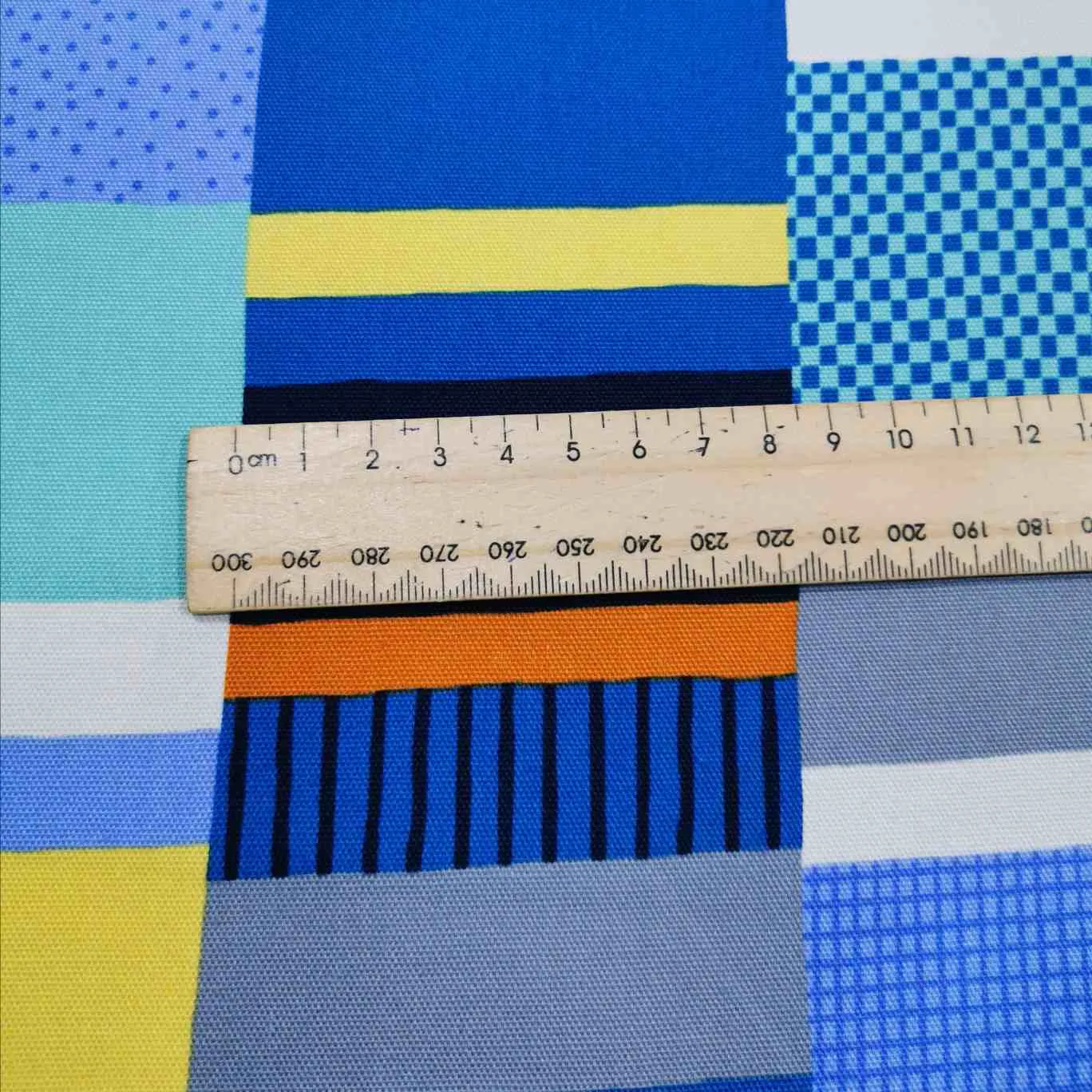 Kokka Cotton Oxford, Striped Patchwork, Blue