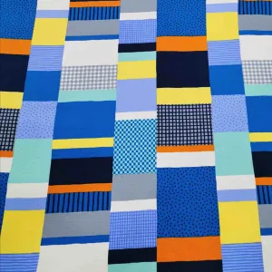 Kokka Cotton Oxford, Striped Patchwork, Blue