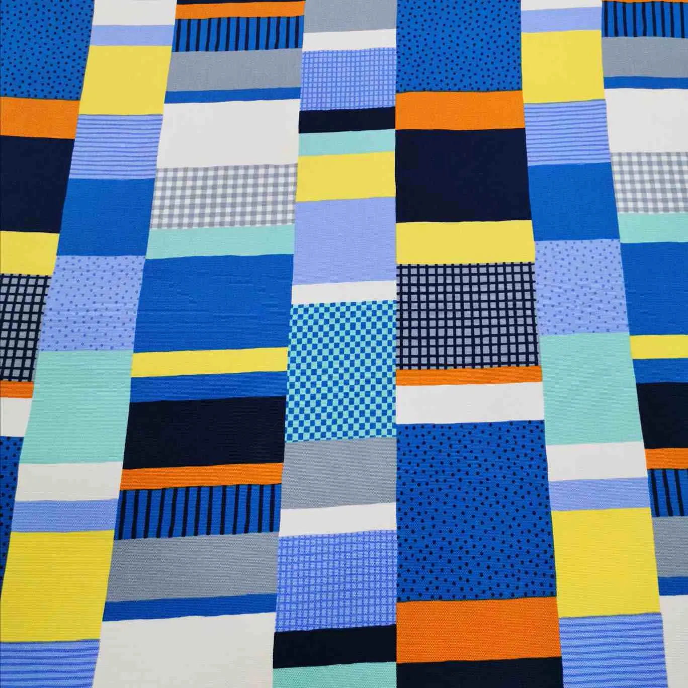 Kokka Cotton Oxford, Striped Patchwork, Blue