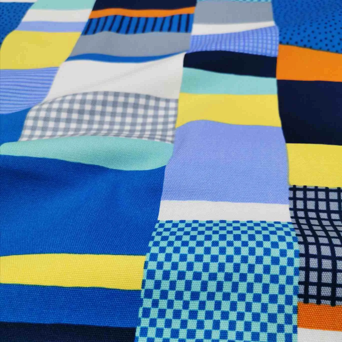 Kokka Cotton Oxford, Striped Patchwork, Blue
