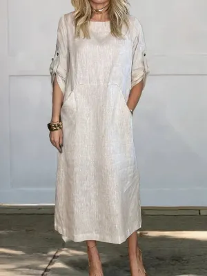 Korinna - Comfortable linen dress with pockets in solid color