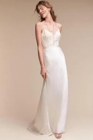 Lace Bodice Casual Wedding Dress with Spaghetti Straps