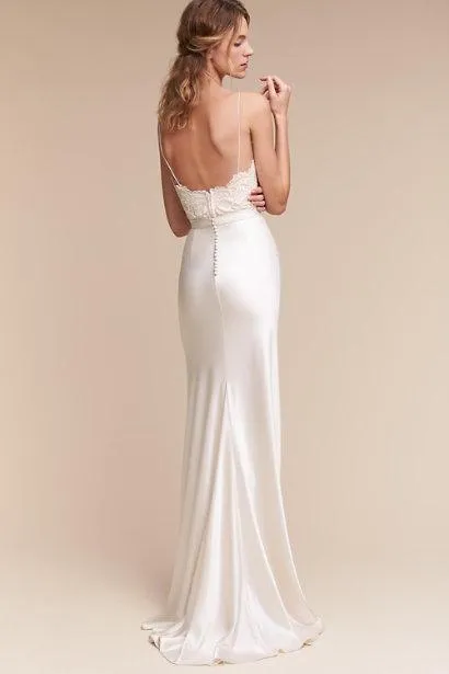 Lace Bodice Casual Wedding Dress with Spaghetti Straps